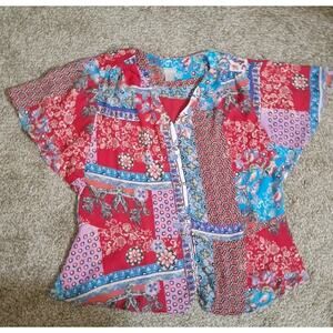 Chico's Women's Size 12/14 Layered Boho Top SS V Neck Easy Care 100% Polyester